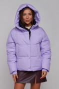 Оптом Зимняя женская куртка модная с капюшоном фиолетового цвета 52309F в Казани, фото 5