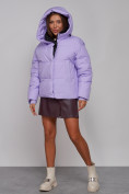 Оптом Зимняя женская куртка модная с капюшоном фиолетового цвета 52309F в Казани, фото 6