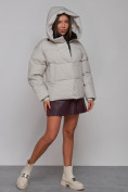 Оптом Зимняя женская куртка модная с капюшоном светло-серого цвета 52309SS в Екатеринбурге, фото 6