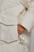 Оптом Зимняя женская куртка модная с капюшоном бежевого цвета 52310B в Казани, фото 10