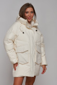 Оптом Зимняя женская куртка модная с капюшоном бежевого цвета 52310B в Екатеринбурге, фото 8