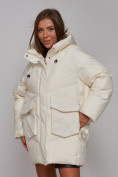 Оптом Зимняя женская куртка модная с капюшоном бежевого цвета 52310B в Екатеринбурге, фото 9