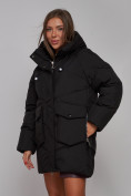 Оптом Зимняя женская куртка модная с капюшоном черного цвета 52310Ch в Казани, фото 21