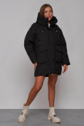 Оптом Зимняя женская куртка модная с капюшоном черного цвета 52310Ch в Казани, фото 3