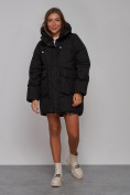 Оптом Зимняя женская куртка модная с капюшоном черного цвета 52310Ch в Екатеринбурге, фото 5