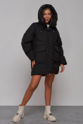 Оптом Зимняя женская куртка модная с капюшоном черного цвета 52310Ch в Казани, фото 6