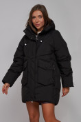 Оптом Зимняя женская куртка модная с капюшоном черного цвета 52310Ch в Екатеринбурге, фото 9