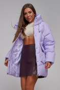 Оптом Зимняя женская куртка модная с капюшоном фиолетового цвета 52310F в Казани, фото 18