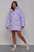 Оптом Зимняя женская куртка модная с капюшоном фиолетового цвета 52310F в Казани, фото 2