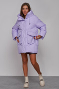 Оптом Зимняя женская куртка модная с капюшоном фиолетового цвета 52310F в Казани, фото 6