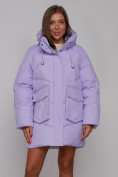 Оптом Зимняя женская куртка модная с капюшоном фиолетового цвета 52310F в Казани, фото 8