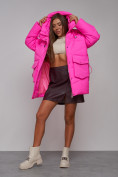 Оптом Зимняя женская куртка модная с капюшоном розового цвета 52310R в Екатеринбурге, фото 12