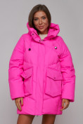 Оптом Зимняя женская куртка модная с капюшоном розового цвета 52310R в Екатеринбурге, фото 5
