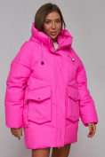 Оптом Зимняя женская куртка модная с капюшоном розового цвета 52310R в Казани, фото 7