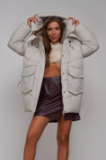 Оптом Зимняя женская куртка модная с капюшоном светло-серого цвета 52310SS в Казани, фото 16