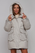 Оптом Зимняя женская куртка модная с капюшоном светло-серого цвета 52310SS в Екатеринбурге, фото 5