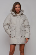 Оптом Зимняя женская куртка модная с капюшоном светло-серого цвета 52310SS в Казани, фото 8