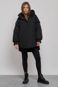 Оптом Зимняя женская куртка модная с капюшоном черного цвета 52311Ch в Екатеринбурге