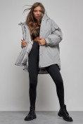 Оптом Зимняя женская куртка модная с капюшоном серого цвета 52311Sr в Екатеринбурге, фото 11