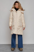 Оптом Пальто утепленное молодежное зимнее женское бежевого цвета 52321B в Оренбурге