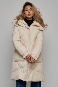 Оптом Пальто утепленное молодежное зимнее женское бежевого цвета 52321B, фото 11