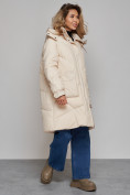 Оптом Пальто утепленное молодежное зимнее женское бежевого цвета 52321B, фото 2