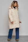 Оптом Пальто утепленное молодежное зимнее женское бежевого цвета 52321B в Омске, фото 20