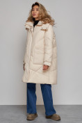 Оптом Пальто утепленное молодежное зимнее женское бежевого цвета 52321B в Омске, фото 21