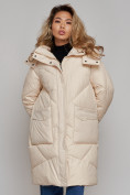 Оптом Пальто утепленное молодежное зимнее женское бежевого цвета 52321B в Омске, фото 5