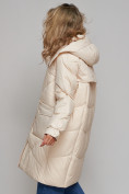 Оптом Пальто утепленное молодежное зимнее женское бежевого цвета 52321B, фото 6