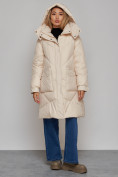 Оптом Пальто утепленное молодежное зимнее женское бежевого цвета 52321B в Перми, фото 7