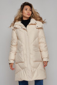 Оптом Пальто утепленное молодежное зимнее женское бежевого цвета 52321B в Перми, фото 9