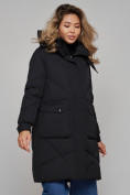 Оптом Пальто утепленное молодежное зимнее женское черного цвета 52321Ch в Екатеринбурге, фото 10
