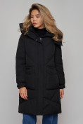 Оптом Пальто утепленное молодежное зимнее женское черного цвета 52321Ch в Оренбурге, фото 11