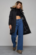 Оптом Пальто утепленное молодежное зимнее женское черного цвета 52321Ch в Сочи, фото 17