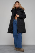 Оптом Пальто утепленное молодежное зимнее женское черного цвета 52321Ch в Самаре, фото 18
