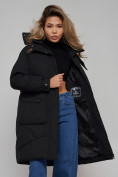 Оптом Пальто утепленное молодежное зимнее женское черного цвета 52321Ch в Челябинске, фото 19