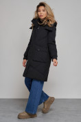 Оптом Пальто утепленное молодежное зимнее женское черного цвета 52321Ch в Омске, фото 21