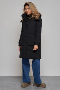 Оптом Пальто утепленное молодежное зимнее женское черного цвета 52321Ch в Волгоградке, фото 3