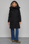 Оптом Пальто утепленное молодежное зимнее женское черного цвета 52321Ch в Перми, фото 5