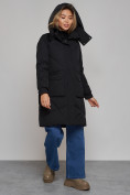 Оптом Пальто утепленное молодежное зимнее женское черного цвета 52321Ch в  Красноярске, фото 6