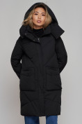 Оптом Пальто утепленное молодежное зимнее женское черного цвета 52321Ch в Екатеринбурге, фото 8