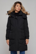 Оптом Пальто утепленное молодежное зимнее женское черного цвета 52321Ch в Омске, фото 9