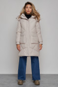 Оптом Пальто утепленное молодежное зимнее женское светло-серого цвета 52321SS в Оренбурге