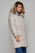 Оптом Пальто утепленное молодежное зимнее женское светло-серого цвета 52321SS, фото 10