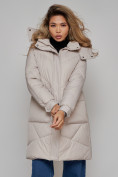 Оптом Пальто утепленное молодежное зимнее женское светло-серого цвета 52321SS в Перми, фото 20
