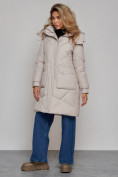 Оптом Пальто утепленное молодежное зимнее женское светло-серого цвета 52321SS в Омске, фото 3