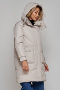 Оптом Пальто утепленное молодежное зимнее женское светло-серого цвета 52321SS в Казани, фото 7