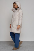 Оптом Пальто утепленное молодежное зимнее женское светло-серого цвета 52321SS в Самаре, фото 8