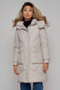 Оптом Пальто утепленное молодежное зимнее женское светло-серого цвета 52321SS в Перми, фото 9